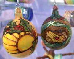 Yule wooden holiday ornaments hand made by local Orlando artist.