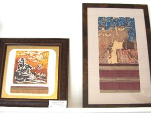 Batick paintings on antique silk by Indian artist Shalini Tandon.