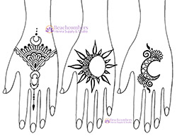 Free henna designs, sun henna, moon henna, celestial mehndi